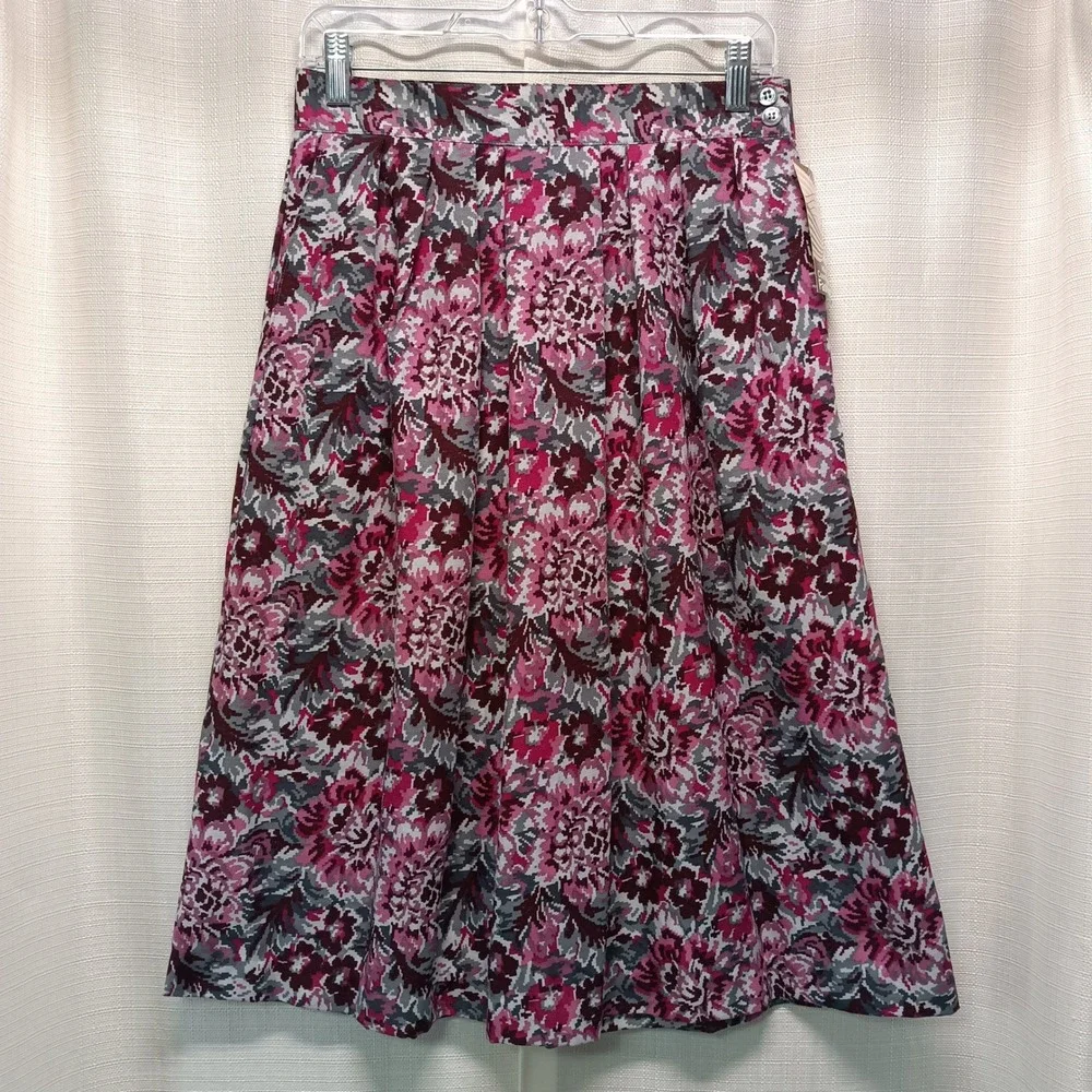 Vtg Cos Cob Pink Floral Skirt Set 2 Piece Blouse Midi Skirt 12/14 USA‎ NWT 80s